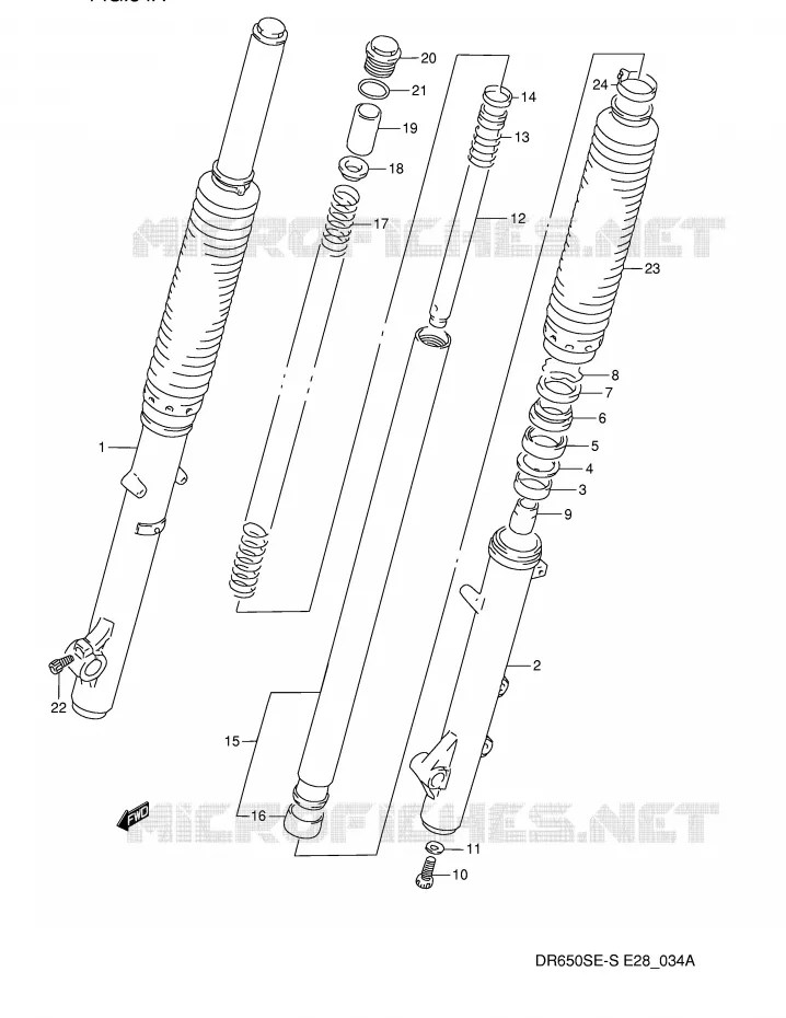 FOURCHE AVANT (MODELE R/S) Suzuki MOTO 650 DR 1994  DR650SER(E28)