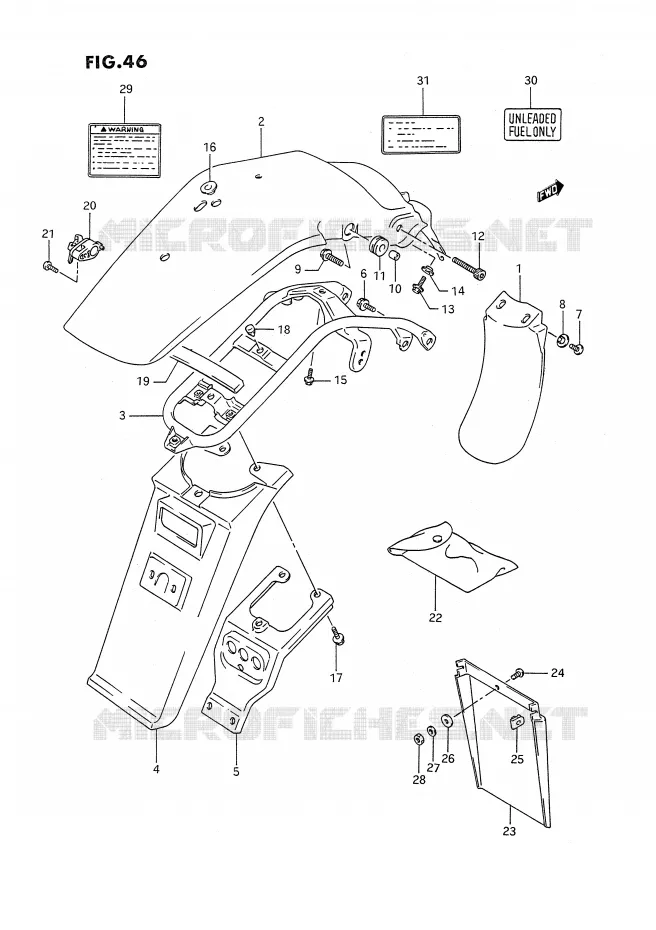 GARDE BOUE ARRIERE (MODELE L/M/N/P) Suzuki MOTO 350 DR 1992  DR350SN/SHN(E2)