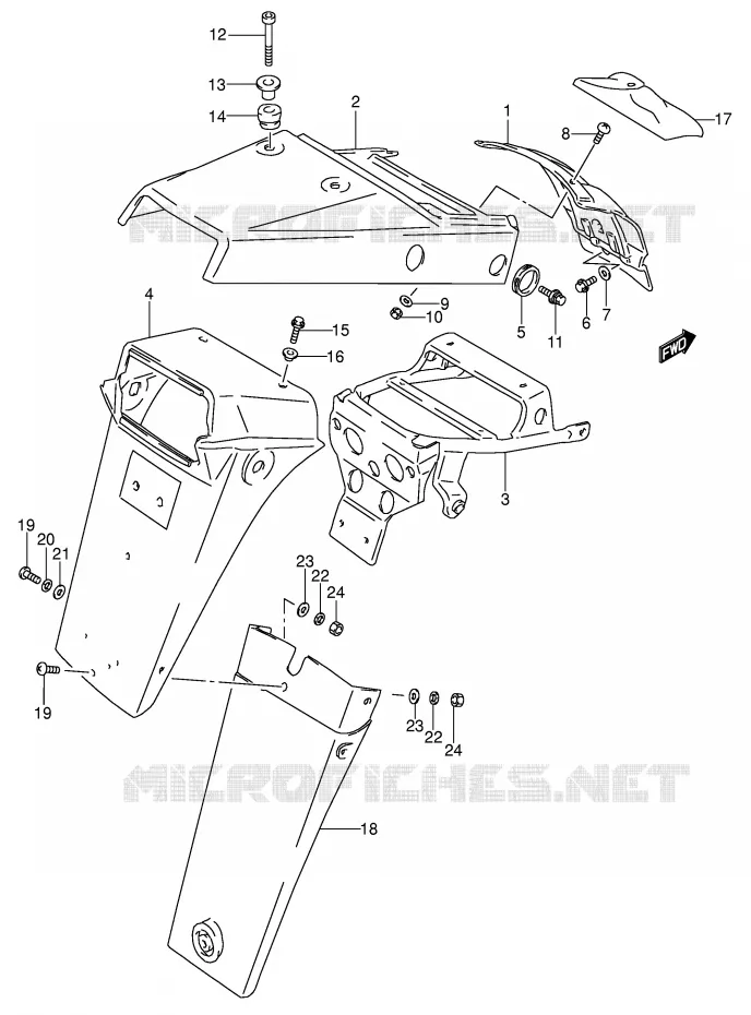 GARDE BOUE ARRIERE (MODELE M/N/P/R) Suzuki MOTO 650 DR 1991  DR650RSEUM(E4)