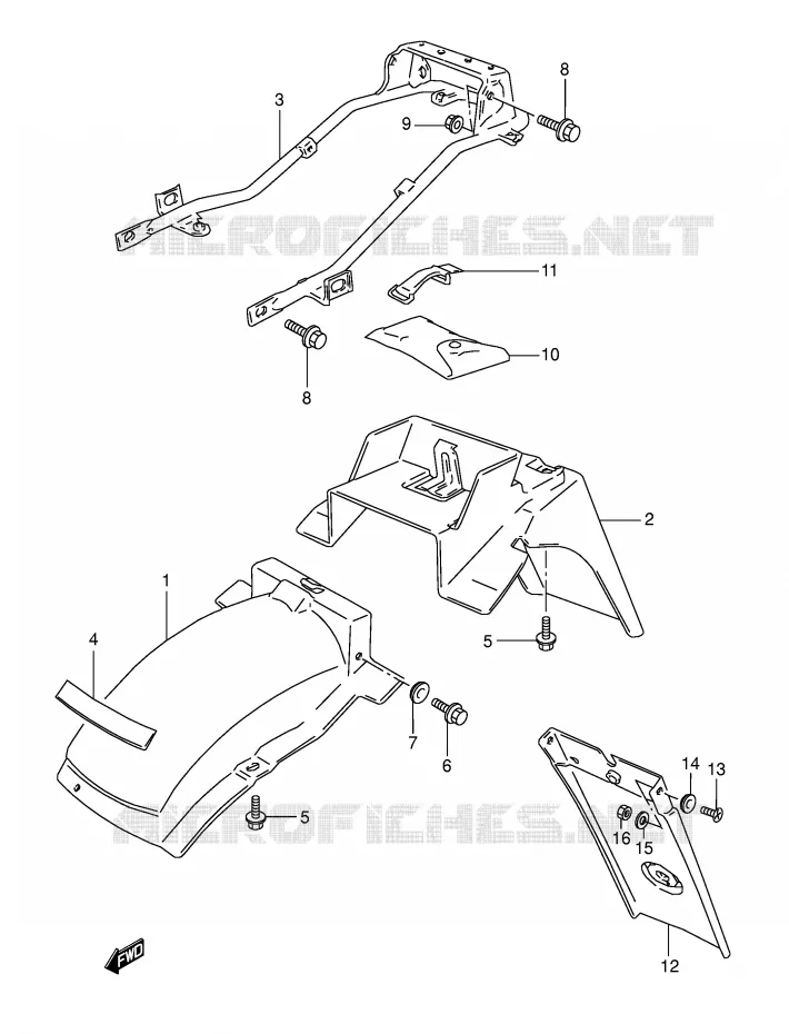 GARDE BOUE ARRIERE (MODELE M/N/P/R) Suzuki MOTO 800 DR 1992  DR800SUN(E4)