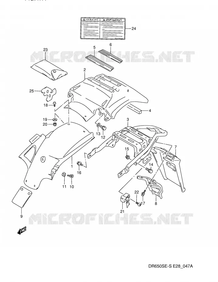 GARDE BOUE ARRIERE (MODELE R/S) Suzuki MOTO 650 DR 1992  DR650SN(E28)
