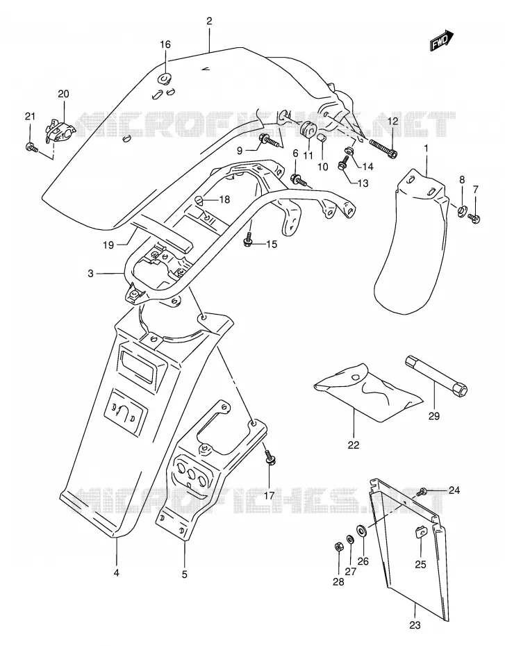 GARDE BOUE ARRIERE (MODELE R/S/T/V/W) Suzuki MOTO 350 DR 1995  DR350SES(E2)