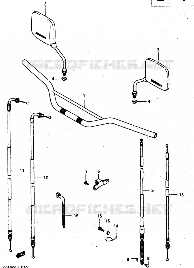 GUIDON - CABLES (MODELE G/H) Suzuki MOTO 500 DR 1987  DR500H(G/H/J)