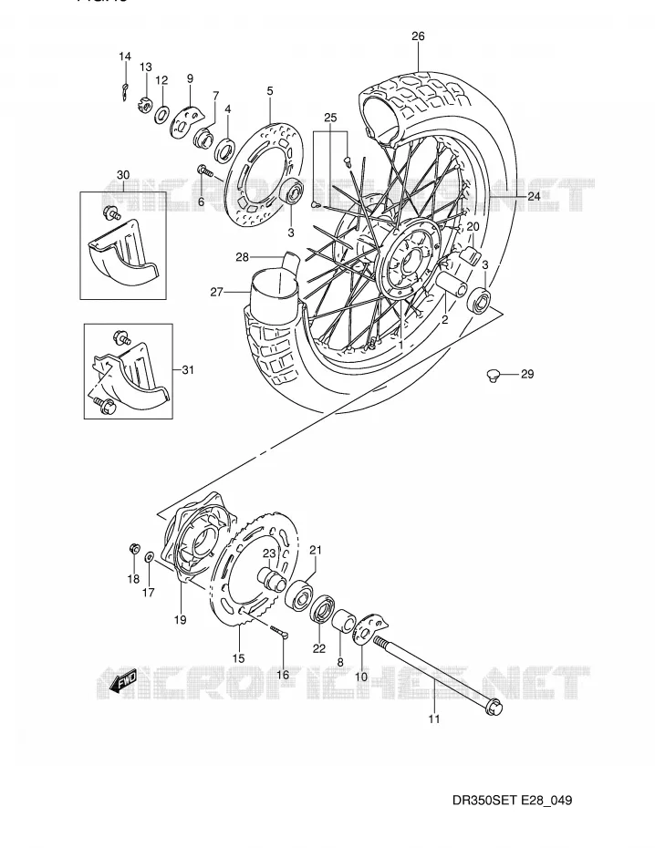 ROUE ARRIERE (MODELE L/M/N/P/R/S) Suzuki MOTO 350 DR 1993  DR350SP(E28)