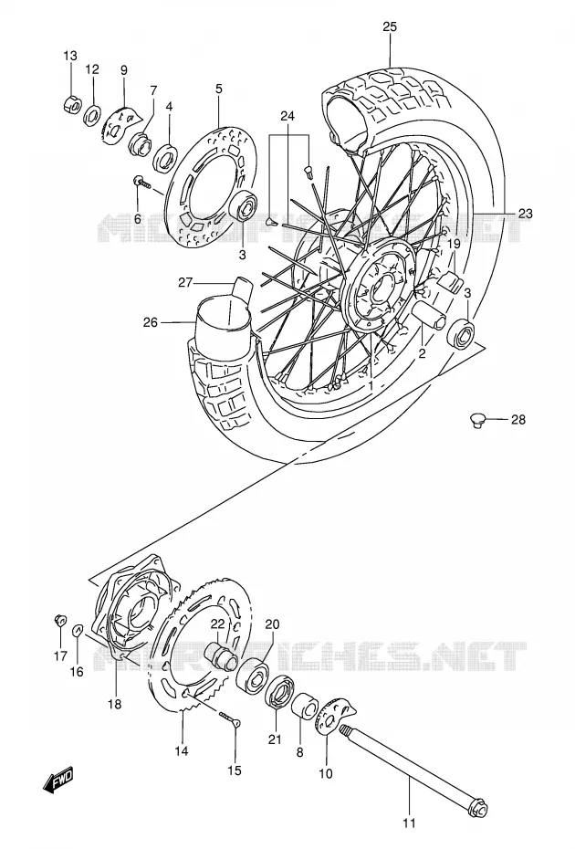ROUE ARRIERE (MODELE R/S) Suzuki MOTO 350 DR 1994  DR350SER(E2)