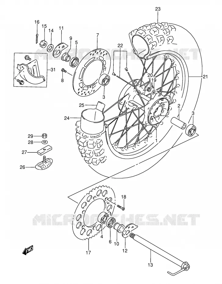 ROUE ARRIERE (MODELE R/S/T) Suzuki MOTO 350 DR 1990  DR350L(E3)