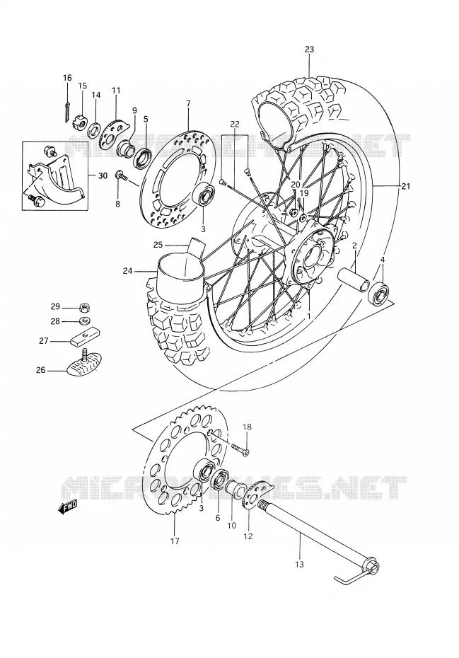 ROUE ARRIERE (MODELE R) Suzuki MOTO 350 DR 1991  DR350M(E28)