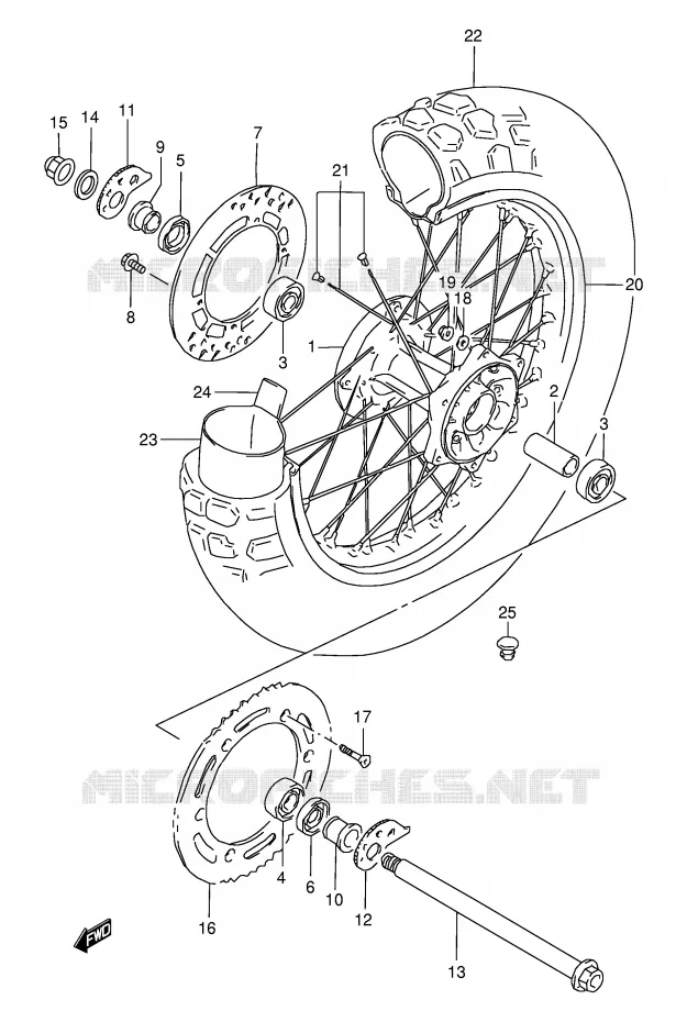 ROUE ARRIERE (MODELE T/V/W/X) Suzuki MOTO 350 DR 1998  DR350SEW(E2)