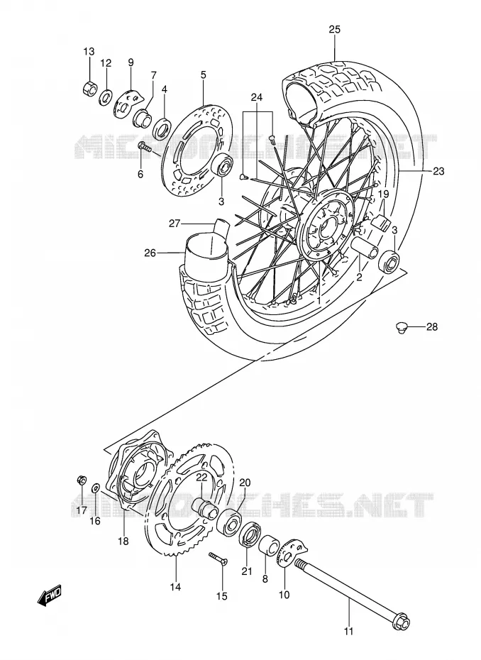 ROUE ARRIERE Suzuki MOTO 250 DR 1991  DR250SM(E24)