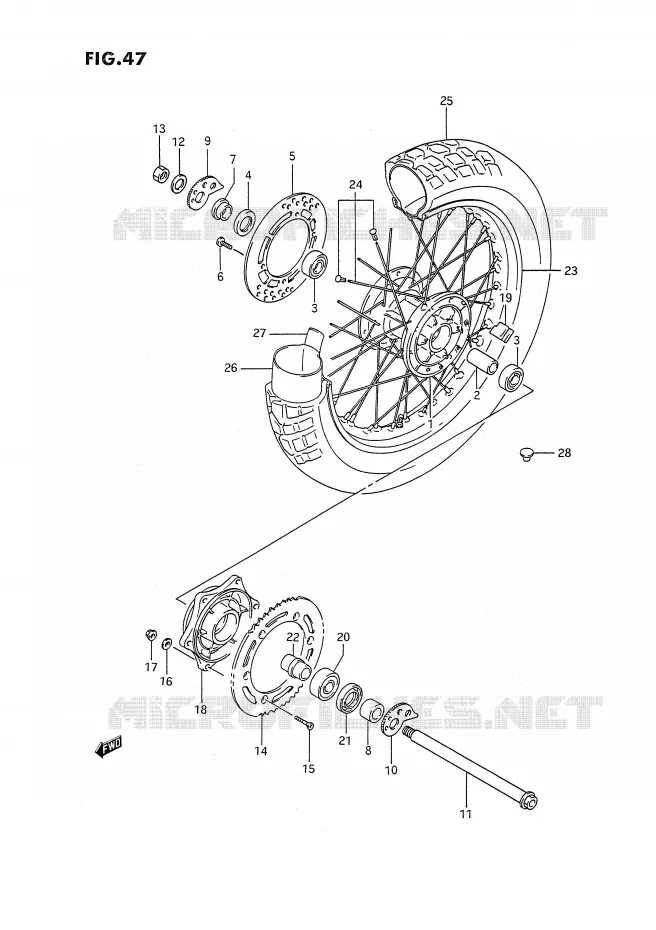 ROUE ARRIERE Suzuki MOTO 350 DR 1992  DR350SN(E2)