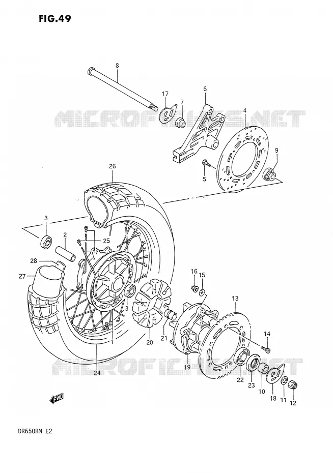 ROUE ARRIERE Suzuki MOTO 650 DR 1990  DR650RUL(E2)