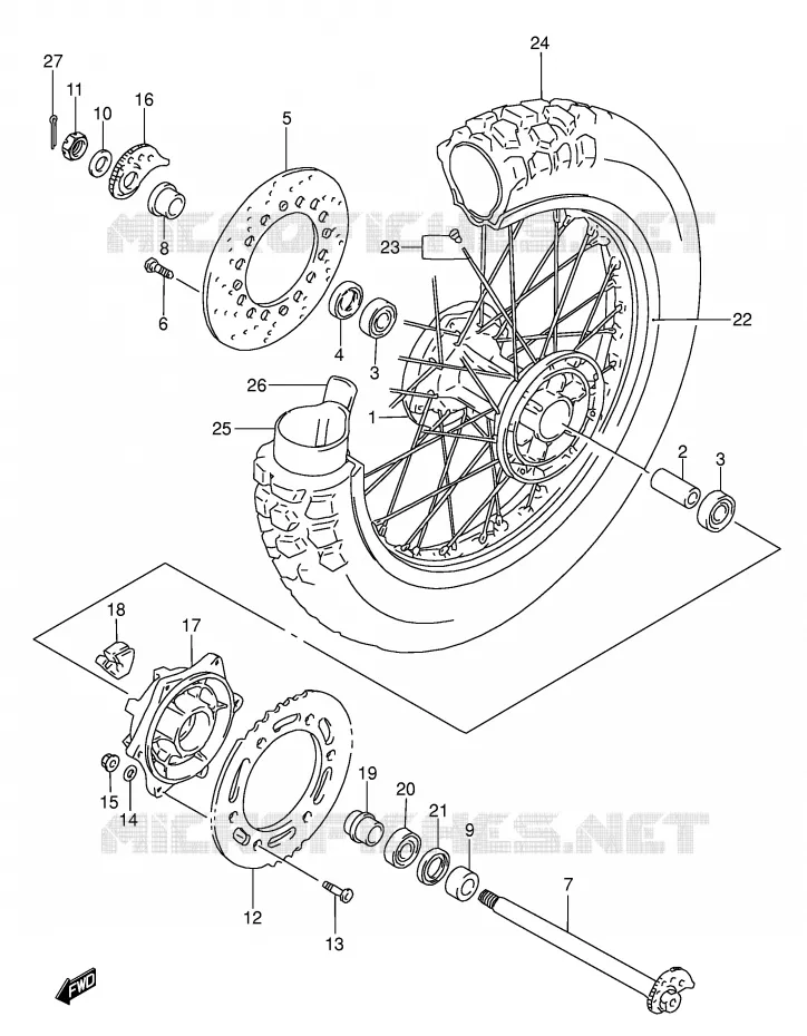 ROUE ARRIERE Suzuki MOTO 650 DR 2001  DR650SEK1(E3/E28)
