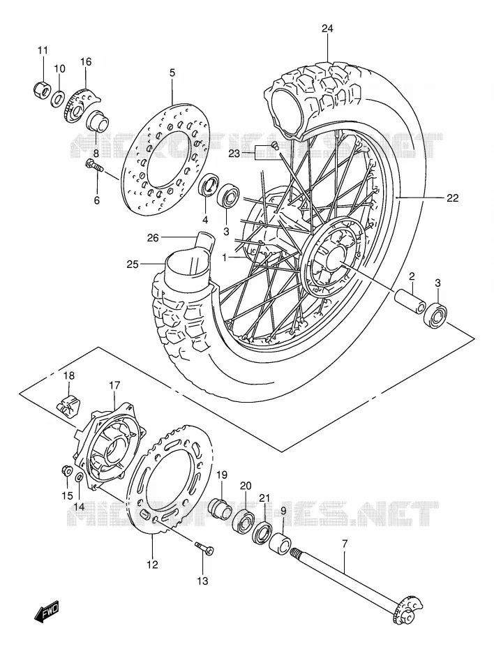 ROUE ARRIERE Suzuki MOTO 650 DR 2001  DR650SEUK1(E4)
