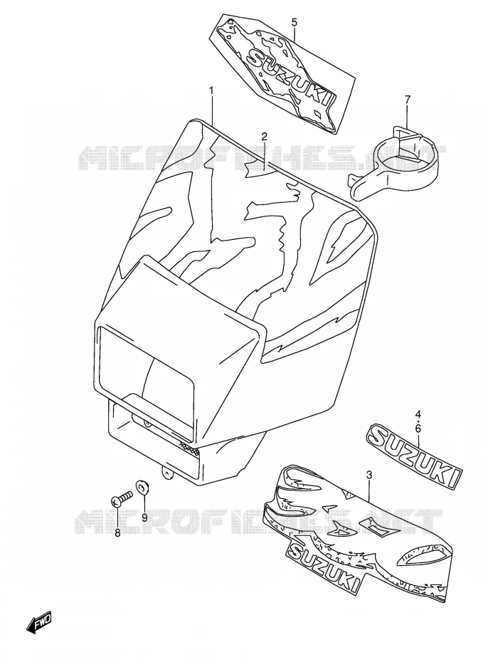 SUPPORT - CARENAGES DE PHARE (MODELE N/P/R/S/T) Suzuki MOTO 350 DR 1994  DR350R(E3)