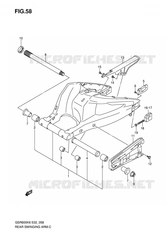 BRAS OSCILLANT ARRIERE Suzuki MOTO 600 GSR 2008  GSR600AK8(E2)