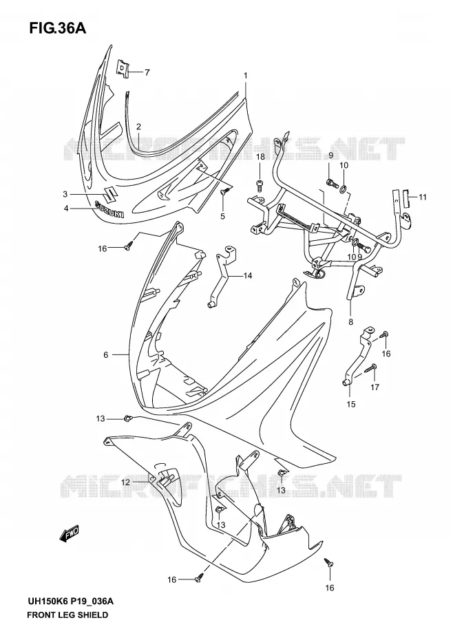 CARENAGES AVANT (MODELE K3) Suzuki SCOOTER 150 BURGMAN 2006  UH150K6(P19)