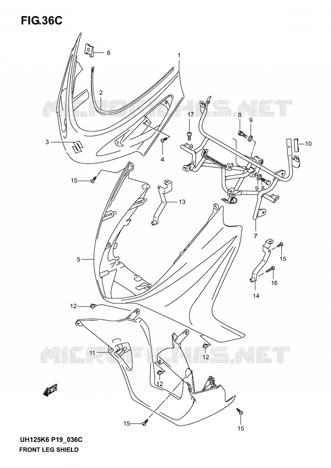 CARENAGES AVANT (MODELE K5) Suzuki SCOOTER 125 BURGMAN 2002  UH125K2(P2)