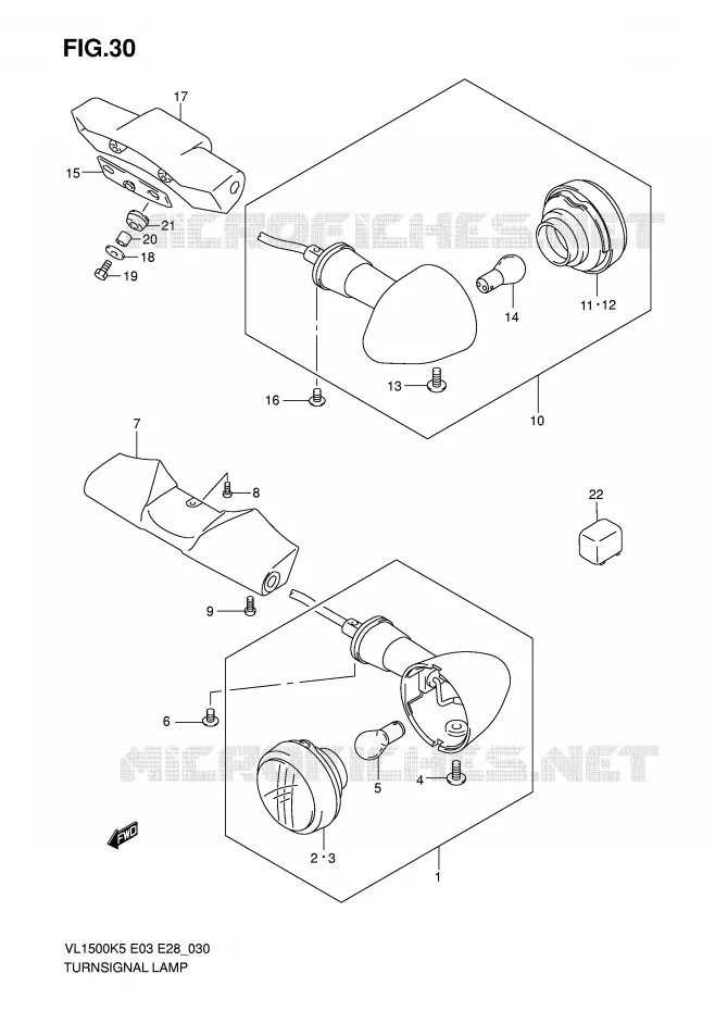 CLIGNOTANTS Suzuki MOTO 1500 BOULEVARD 2008  VL1500K8(E3/E28)