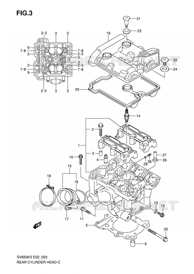 CULASSE ARRIERE (MODEL K3/K4/K5/K6) Suzuki MOTO 650 SV 2003  SV650UK3(E2)