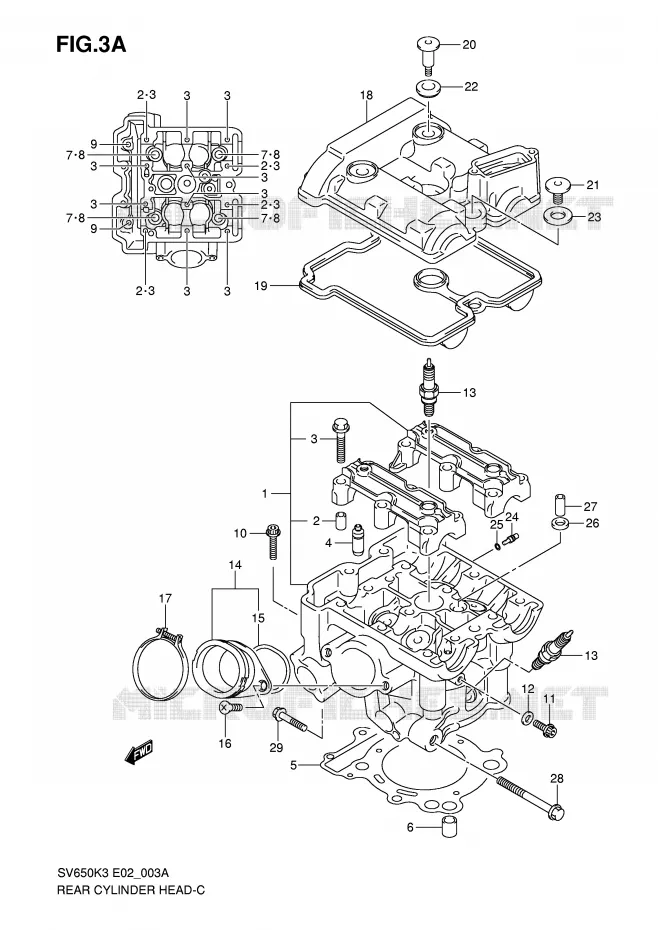 CULASSE ARRIERE (MODEL K7) Suzuki MOTO 650 SV 2004  SV650K4(E2)