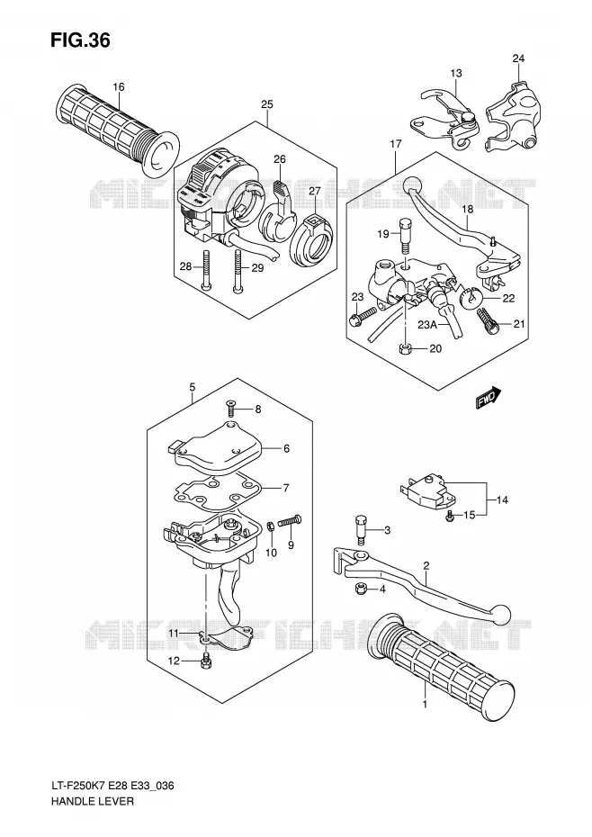 ENSEMBLE LEVIERS - POIGNEES Suzuki QUAD 250 OZARK 2010  LT-F250L0(E28/E33)