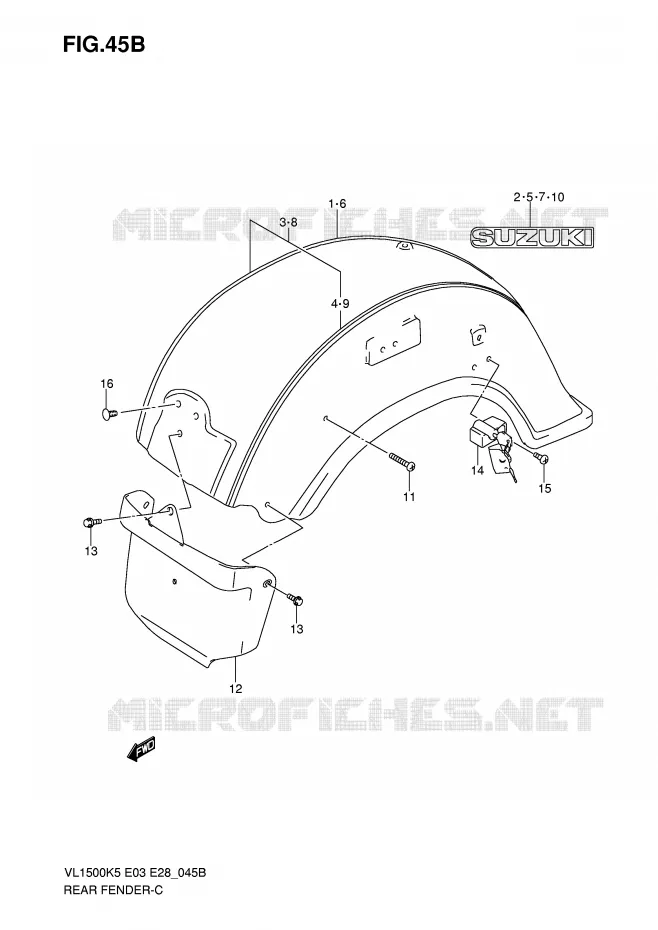 GARDE BOUE ARRIERE (MODEL K8) Suzuki MOTO 1500 BOULEVARD 2007  VL1500K7(E3/E28)