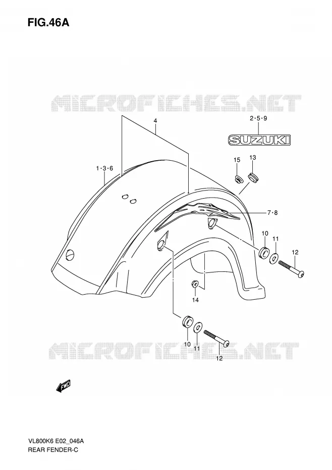 GARDE BOUE ARRIERE (MODEL K8) Suzuki MOTO 800 VOLUSIA 2008  VL800CK8(E2)