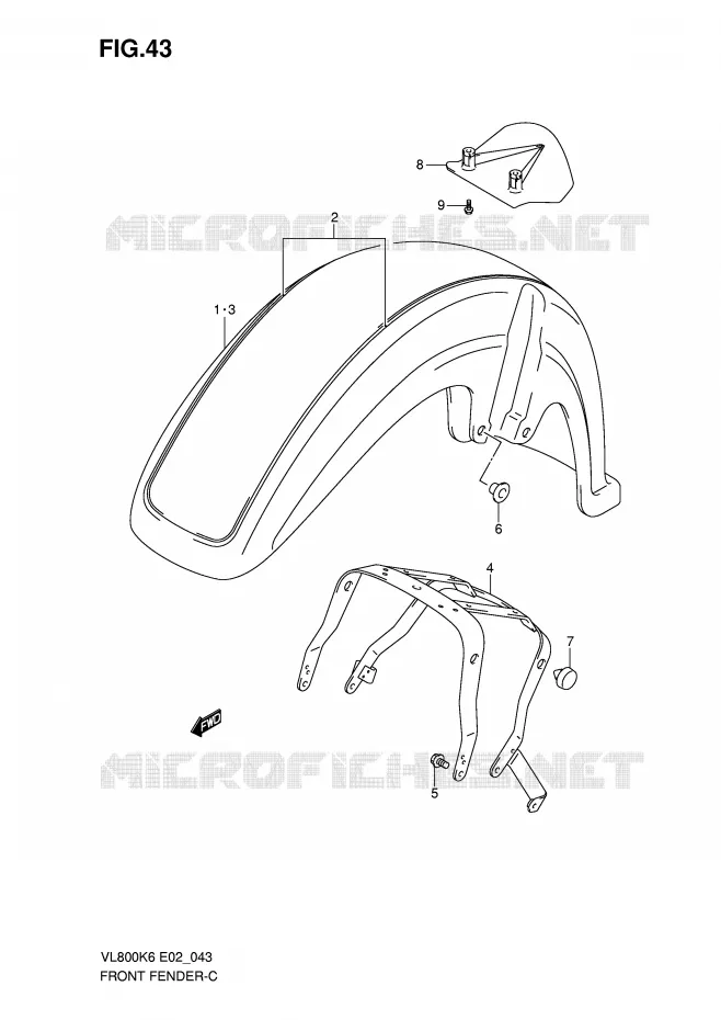 GARDE BOUE AVANT (MODEL K6/K7) Suzuki MOTO 800 VOLUSIA 2007  VL800CK7(E2)