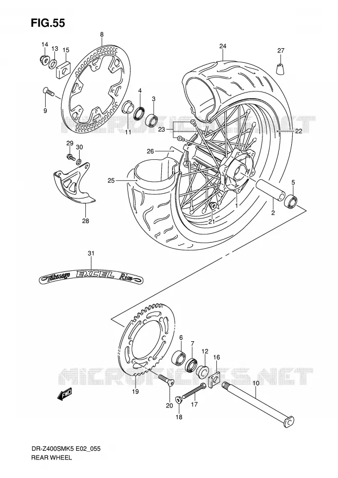 ROUE ARRIERE (MODEL K5/K6) Suzuki MOTO 400 DR-Z 2005  DR-Z400SMUK5(E2)