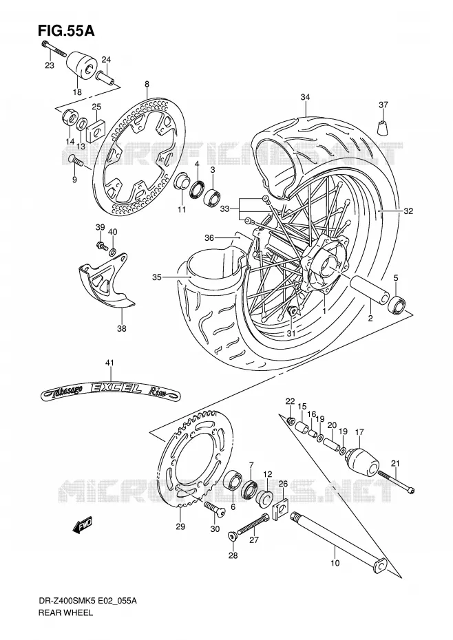 ROUE ARRIERE (MODEL K7/K8/K9) Suzuki MOTO 400 DR-Z 2007  DR-Z400SMK7(E2)