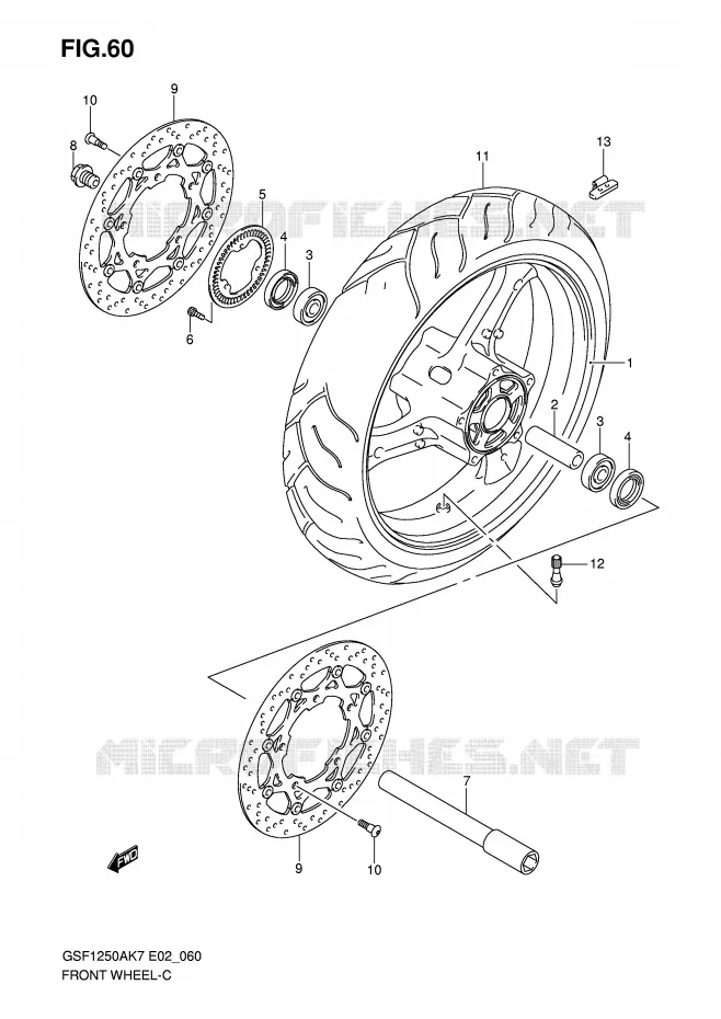 ROUE AVANT (GSF1250AK7/SAK7/AK8/SAK8/AK9/SAK9/SAZK9/SAL0) Suzuki MOTO 1250 BANDIT-S 2009  GSF1250SAK9(E2)