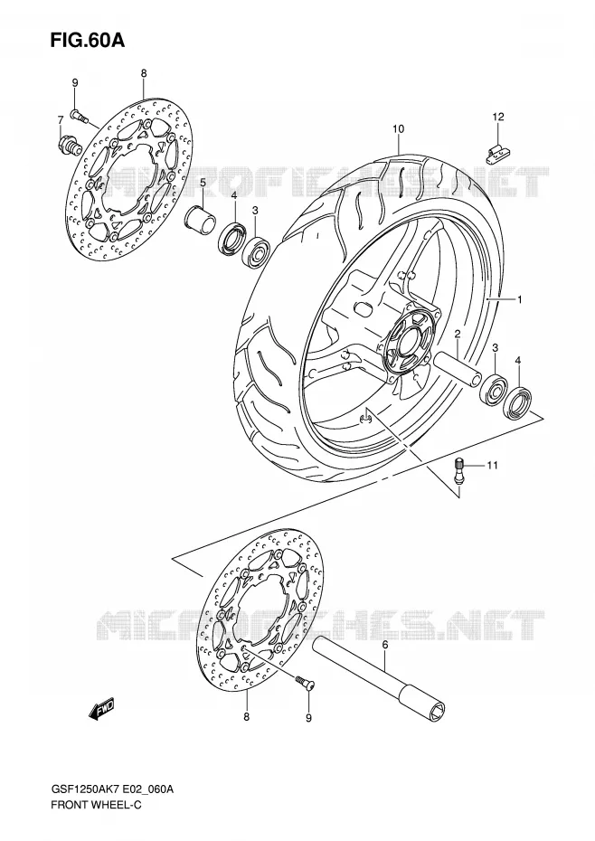 ROUE AVANT (GSF1250K7/SK7/K8/SK8/K9/SK9/SL0) Suzuki MOTO 1250 BANDIT-N 2008  GSF1250K8(E2)