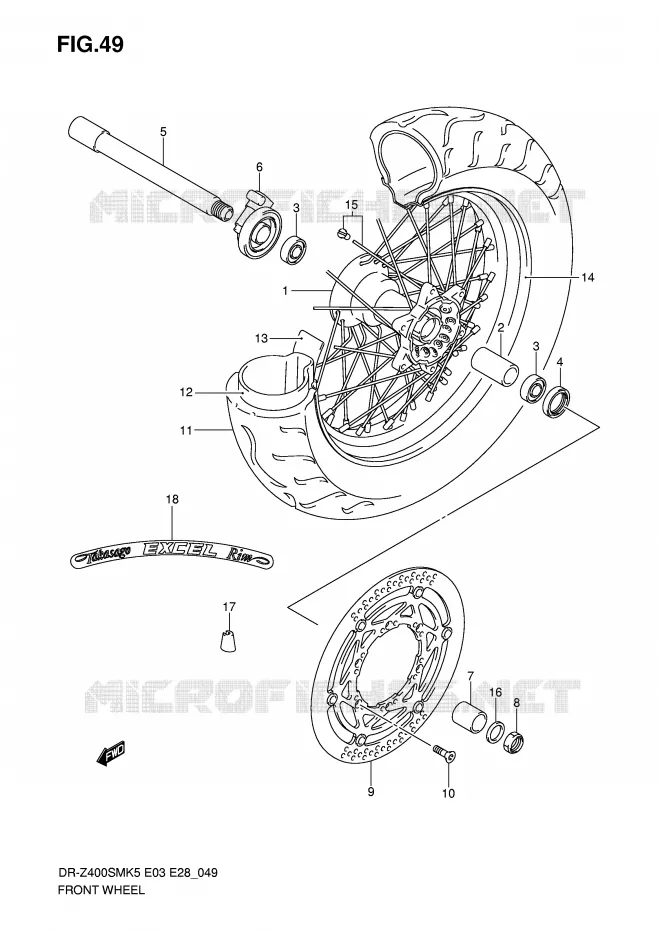 ROUE AVANT (MODEL K5/K6/K9) Suzuki MOTO 400 DR-Z 2007  DR-Z400SMK7(E3/E28)