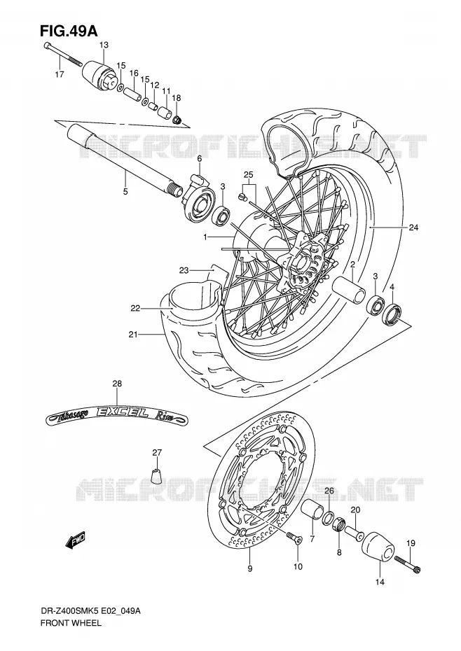 ROUE AVANT (MODEL K7/K8/K9) Suzuki MOTO 400 DR-Z 2008  DR-Z400SMK8(E2)