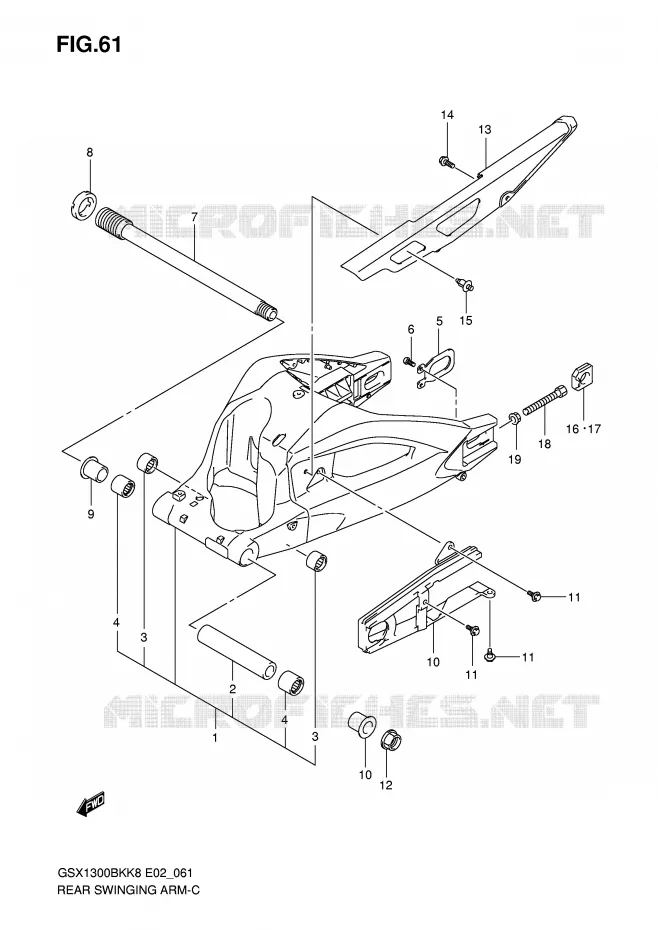 BRAS OSCILLANT ARRIERE Suzuki MOTO 1300 B-KING 2008  GSX1300BKU2K8(E2)