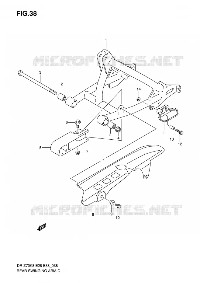BRAS OSCILLANT ARRIERE Suzuki MOTO 70 DR-Z 2009  DR-Z70K9(E28/E33)
