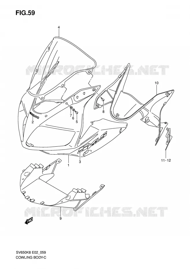 CARENAGES (MODEL K8 WITH COWLING) Suzuki MOTO 650 SV 2008  SV650SUK8(E2)