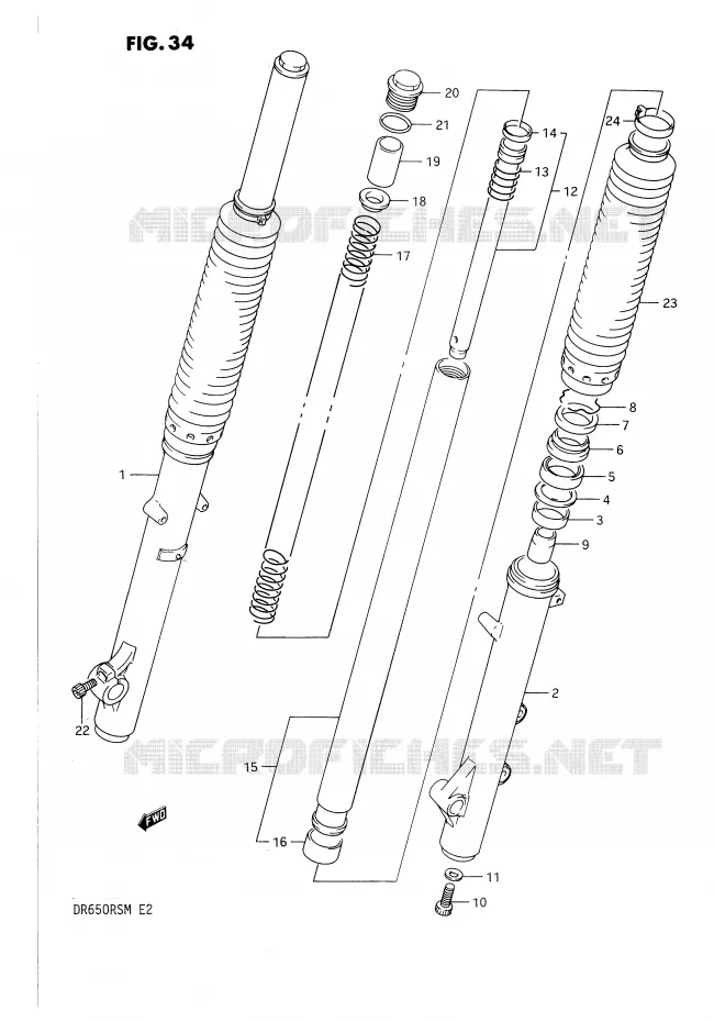 FOURCHE AVANT Suzuki MOTO 650 DR 1990  DR650RSL(E2)