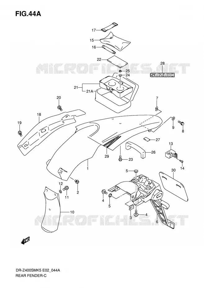 GARDE BOUE ARRIERE (MODEL K7/K8/K9) Suzuki MOTO 400 DR-Z 2007  DR-Z400SMK7(E2)