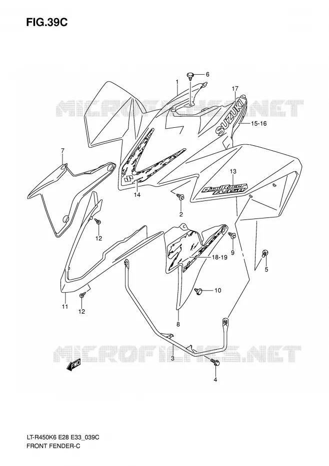 GARDE BOUE AVANT (LT-R450ZK8) Suzuki QUAD 450 QUADRACER 2010  LT-R450L0(E28/E33)