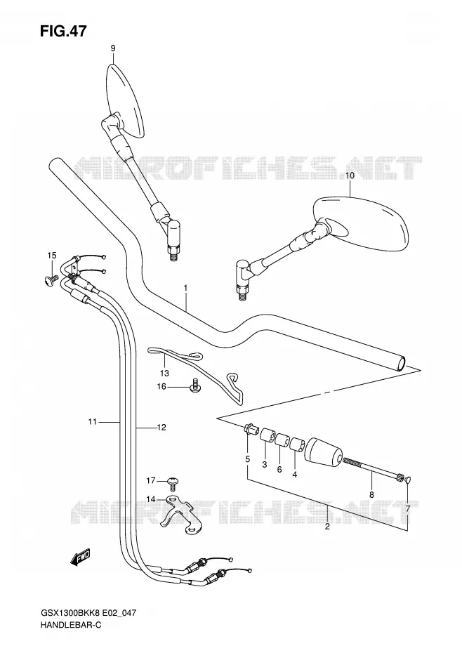 GUIDON (DEL K8/K9) Suzuki MOTO 1300 B-KING 2008  GSX1300BKAK8(E2)