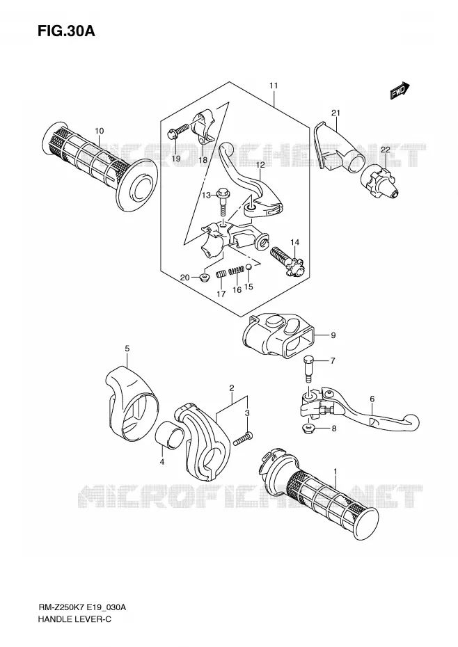 LEVIERS - POIGNEES (MODEL K8/K9) Suzuki MOTO 250 RM-Z 2008  RM-Z250K8(E19)