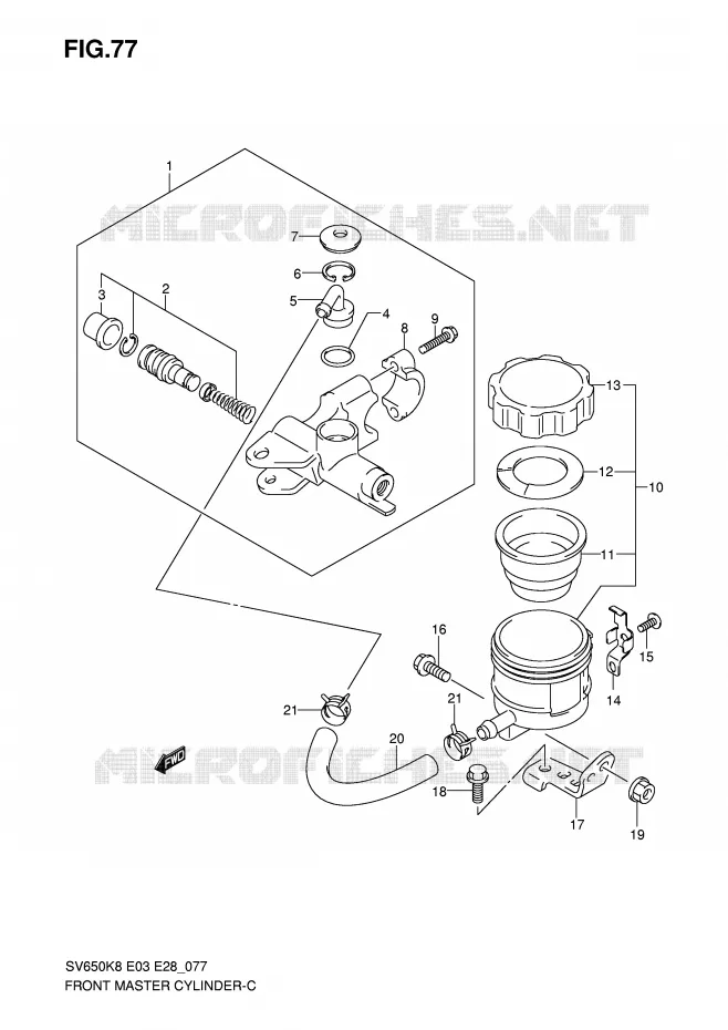 MAITRE CYLINDRE AVANT (SV650SAK8/SAK9/SAL0) Suzuki MOTO 650 SV-S 2009  SV650SK9(E3/E28)