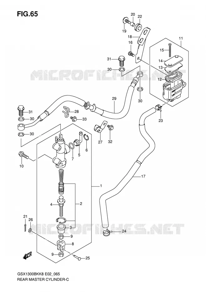 MAITRE CYLINDRE DE FREIN ARRIERE (GSX1300BKK8/U2K8/K9/UFK9/L0/UFL0) Suzuki MOTO 1300 B-KING 2010  GSX1300BKAL0(E2)