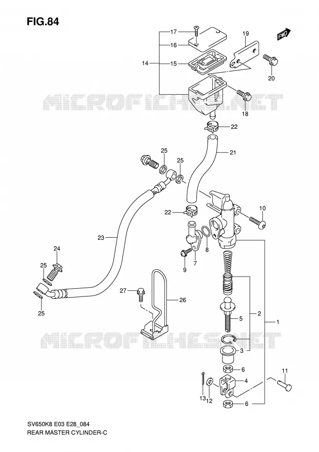 MAITRE CYLINDRE DE FREIN ARRIERE (SV650K8/SK8/K9/SK9/SL0) Suzuki MOTO 650 SV 2008  SV650AK8(E3/E28)