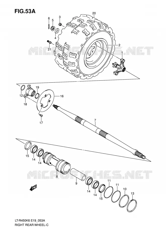 ROUE ARRIERE DROITE (MODEL K8/K9/L0) Suzuki QUAD 450 QUADRACER 2008  LT-R450ZK8(E19)