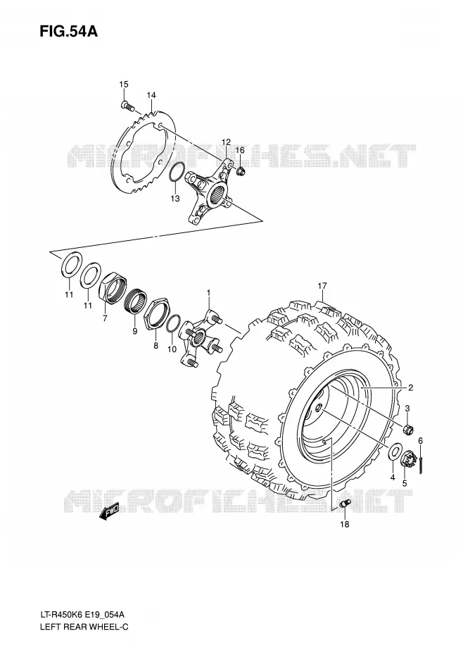ROUE ARRIERE GAUCHE (MODEL K8/K9/L0) Suzuki QUAD 450 QUADRACER 2008  LT-R450ZK8(E19)