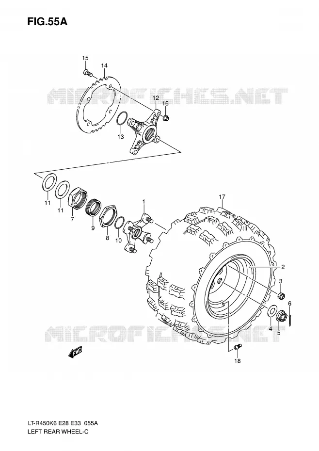 ROUE ARRIERE GAUCHE (MODEL K8/K9/L0) Suzuki QUAD 450 QUADRACER 2010  LT-R450ZL0(E28/E33)