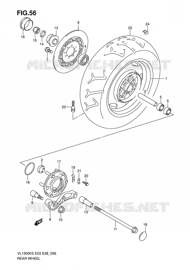 ROUE ARRIERE Suzuki MOTO 1500 BOULEVARD 2006  VL1500K6(E3/E28)
