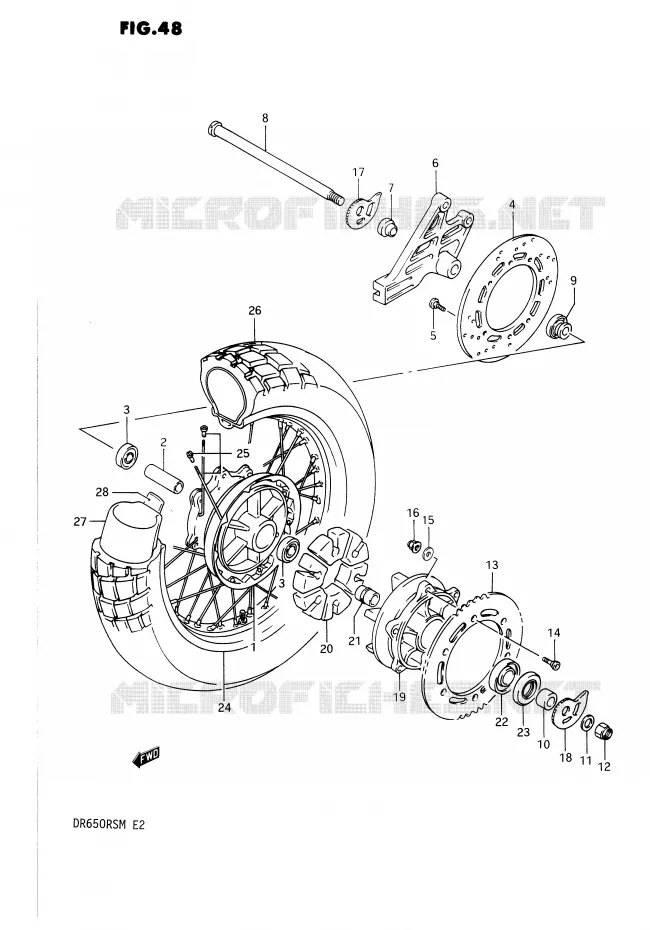 ROUE ARRIERE Suzuki MOTO 650 DR 1990  DR650RSUL(E2)